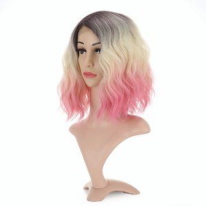 Ombre Color 3 Tone Small Lace Front Bob Wig With Air Bangs Natural Curly Wavy Sh